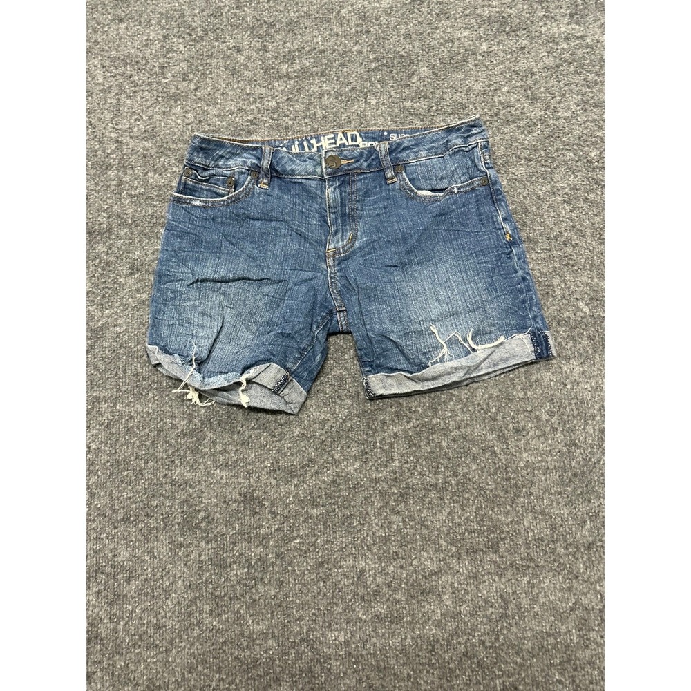 Bullhead Denim Shorts Womens Size 1 Blue Super Boyfriend Distressed Cuffed